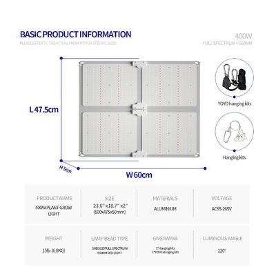 400W Power Output Full Spectrum LED Grow Light with Adjustable Hanging Height for Indoor Plant Growth