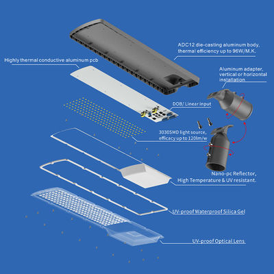 High Brightness IP66 Waterproof LED Street Light with 3000K-6500K Adjustable Color Temperature for Highways and Parking Lots