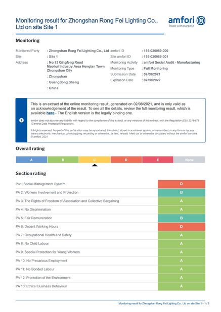 China Zhongshan Rong Fei Lighting Co., Ltd certification